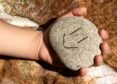a hand holding a rock with a smiley face drawn on it
