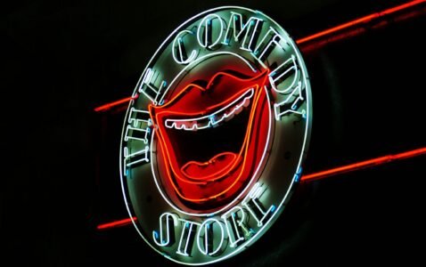 white the Comedy Store neon signage