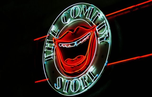 white the Comedy Store neon signage